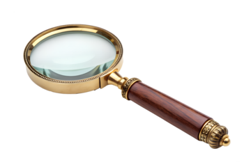 Vintage Gold Wood Magnifying Glass isolated on transparent background