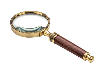 Vintage Gold Wood Magnifying Glass isolated on transparent background