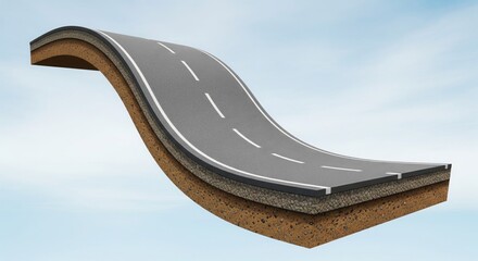 Road Layers: Illustrative depiction of a road's layered construction, showcasing the intricate elements that form its base and surface.