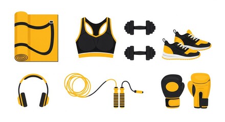Fitness Essentials: A collection of vibrant exercise equipment. Illustrating a commitment to health and well-being.