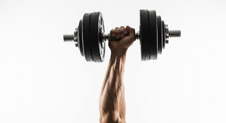 The Strength Unleashed: A person's arm, muscles flexed, raises a heavy dumbbell, embodying physical power, dedication, and the pursuit of strength.
