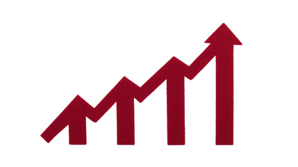 Rising red arrow upward trend business growth financial success positive progress economic increase isolated on transparency background symbolizing achievement and improvement