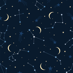 Seamless pattern with constellation in the sky. Outer space vector illustration
