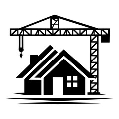 House under construction with crane symbolizing real estate development, building projects, and residential growth.