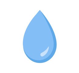 Clean water droplet icon, blue clear raindrop shape, liquid drip, aqua bubble element minimal isolated on white background flat vector illustration.
