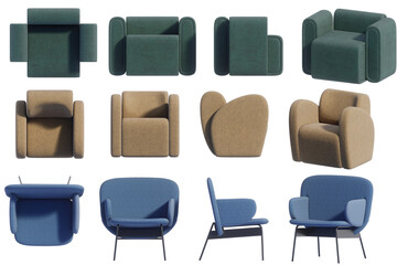 3D render of a modern minimalist chair on a transparent background