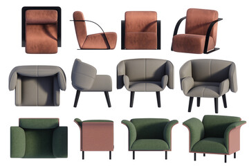 3D render of a modern minimalist chair on a transparent background