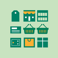 Retail and E-commerce Shopping Icon Set with Store Symbols, Consumer Graphics, and Commercial Sales Elements for Retail Design