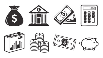 Financial and Banking Vector Icon Set for Economic Data and Personal Finance Management