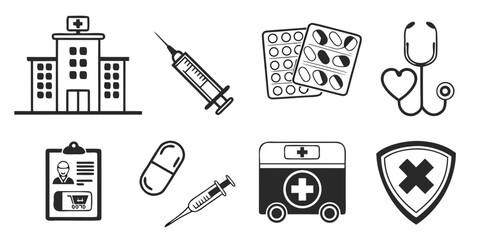 Modern Medical and Healthcare Vector Icon Collection for Wellness and Clinical Applications