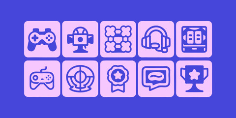 Gaming and Interactive Entertainment Vector Icon Set for Esports Branding and Video Game UI Design