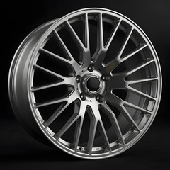 Obraz premium Close-up of a car wheel with black rubber tire and alloy rim isolated on a white background