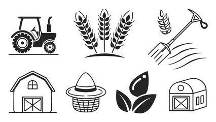 Agriculture and Sustainable Farming Vector Icon Pack for Agrotech Solutions and Rural Industry Graphics