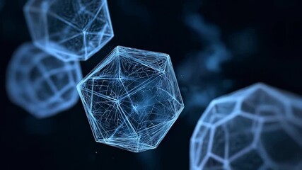 Abstract representation of geometric shapes in blue tones, featuring intricate wireframe designs of polyhedra suspended in a digital space, conveying a modern technological aesthetic. - Powered by Adobe