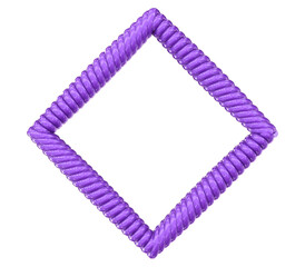 Abstract 3D Glossy Purple Coiled Rope Forming a Diamond Frame on a Dark Violet Geometric Background.