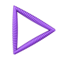 Vibrant glossy purple twisted rope rendered as a triangle geometric shape on a modern striped background.