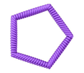 Glossy Purple Coiled Rope Frame Forming a Diamond Shape, 3D Abstract Shiny Plastic Border with White Copy Space.