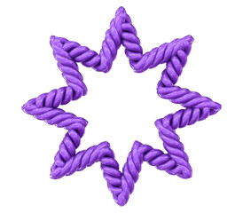 Vibrant Glossy Purple Twisted Rope Six-Pointed Star Abstract Symbol 3D Rendered Geometric Shape Against Dark Violet Background