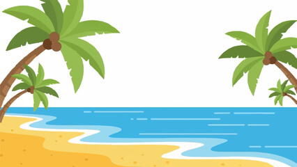 Obraz premium Tropical beach scene with palm trees and gentle ocean waves