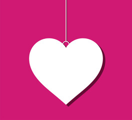 Hanging heart shape illustration. Romantic love symbol with string