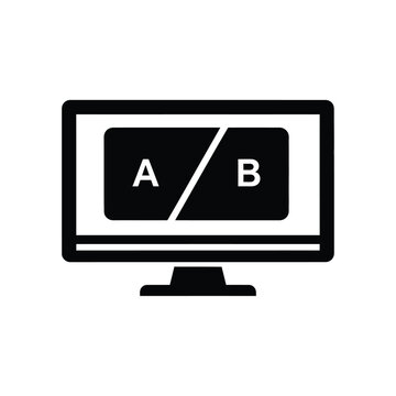 Vector illustration icon a black and white icon of a computer monitor with a split screen displaying the letters a and b