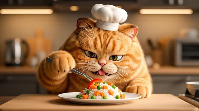 cat and girl eating