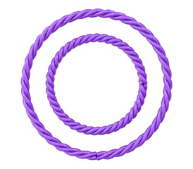 Vibrant glossy purple twisted rope rings forming a stylish abstract frame on a dark geometric background.