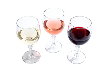 Three Wine Glasses with Different Wine Types