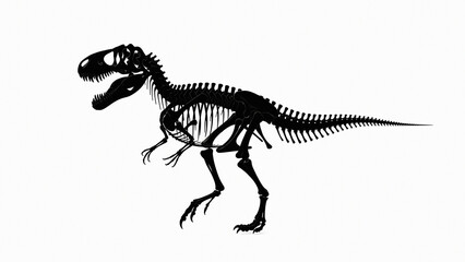 Fototapeta premium Black silhouette of a T- Rex dinosaur skeleton with visible bones and teeth transparent background