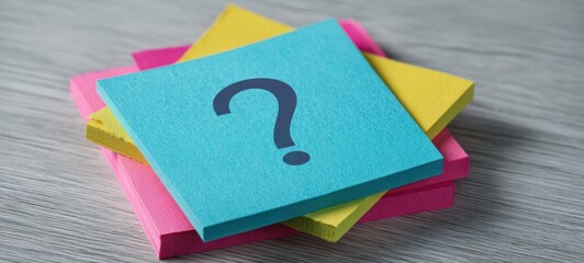 The Sticky Notes Stack with Bold Question Mark for Conceptual Idea and Mystery