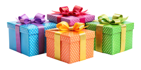Colorful gift boxes with polka dots and ribbons presents