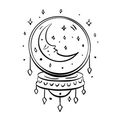 Monochrome magic and celestial symbol. Mystical silhouette of crystal ball sign. Vector doodle illustration. Astrology esoteric aesthetics.