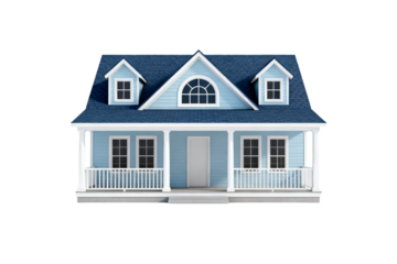 Blue Country-Style House with Porch and Windows