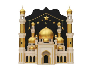 Golden mosque with starry sky isolated on transparent background