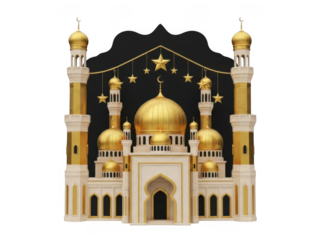 Golden mosque with starry sky isolated on transparent background