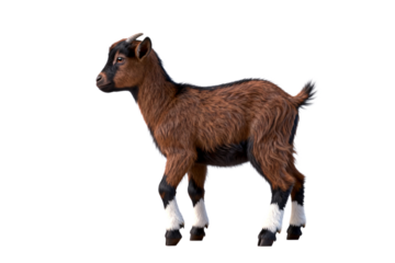 Young brown goat with white markings