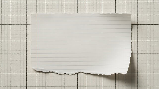 Blank Lined Notebook Paper with Torn Edges on a Grid Background Texture