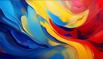 abstract artistic background showing textured layers of blue red and yellow paint blending and creating a unique decorative design with shadows and light