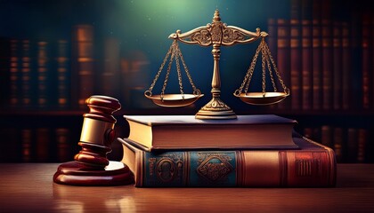 law and justice concept with scales and gavel on books legal system