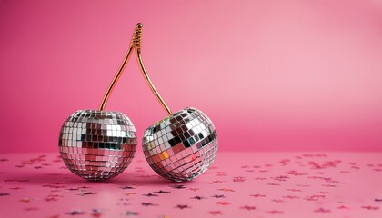 disco cherry sculpture on pink background funky party decor concept