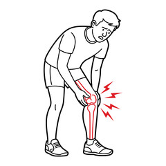 Obraz premium Man experiencing acute knee pain and leg discomfort, highlighting a common medical issue