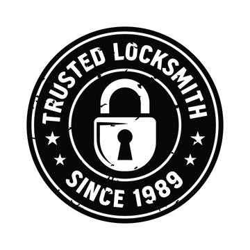 Trusted locksmith logo circle and stars shape with keyhole for business and repair