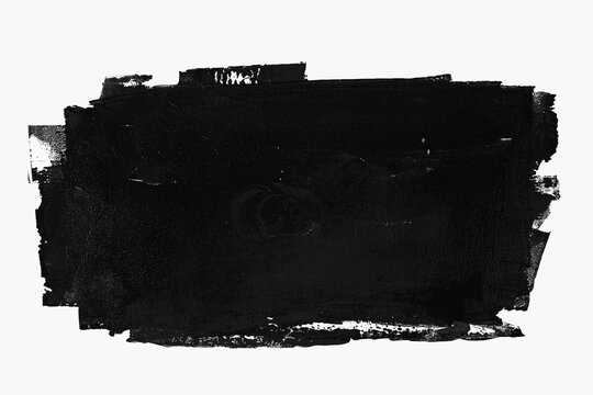 Abstract black paint brushstroke smudge with rough texture, isolated on a white background with copy space.
