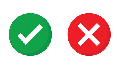 Fototapeta premium Approval and rejection icons. Green check and red cross symbols. Correct and incorrect status indicators. Vector illustration 