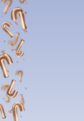 Poster with golden candy cane on blue background. Christmas vector illustration for postcard, business card, decor, design, arts, party, sale, advertising