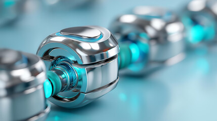 Abstract arrangement of polished metal components in geometric network, product launch presentation, UI/UX mockups design, data visualization dashboards, holographic interface elements,