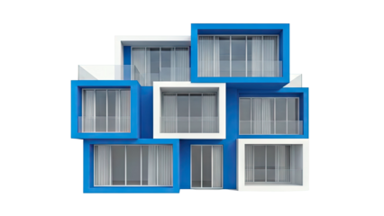 Modern Blue and White Cubic Apartment Building