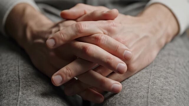 interlaced fingers close-up. An overhead close-up of interlaced fingers making gentle, almost imperceptible movements.