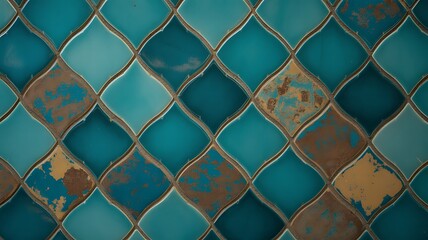 Fototapeta premium Vintage blue and copper tiles
