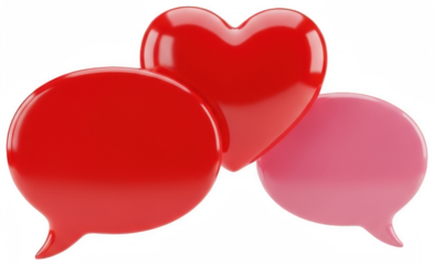 Red Heart png Glossy Heart cutout Love Icon png Red Speech Bubble cutout Pink Chat Bubble png 3D Message Bubble cutout Vivid Love Symbol png Bright Talk Icon isolated transparent background image